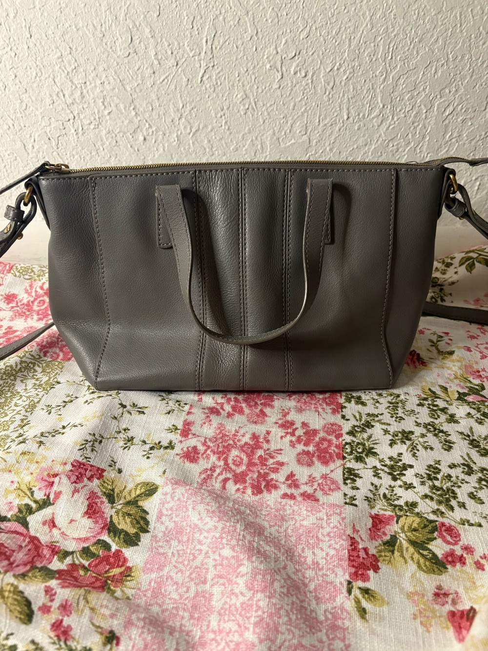 J Crew Gray Leather Tote Handbag with Removable Shoulder Strap